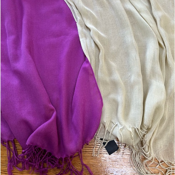 5/$25🦋 Two scarves.  Purple and tan.  Approximately 24” wide x 70 “ long. - Picture 1 of 5